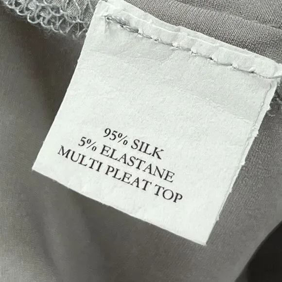 CHAIKEN PROFILE Top 0 XS Stretch Silk Satin Pleated Cap Sleeve Gray Silver USA - Picture 10 of 14